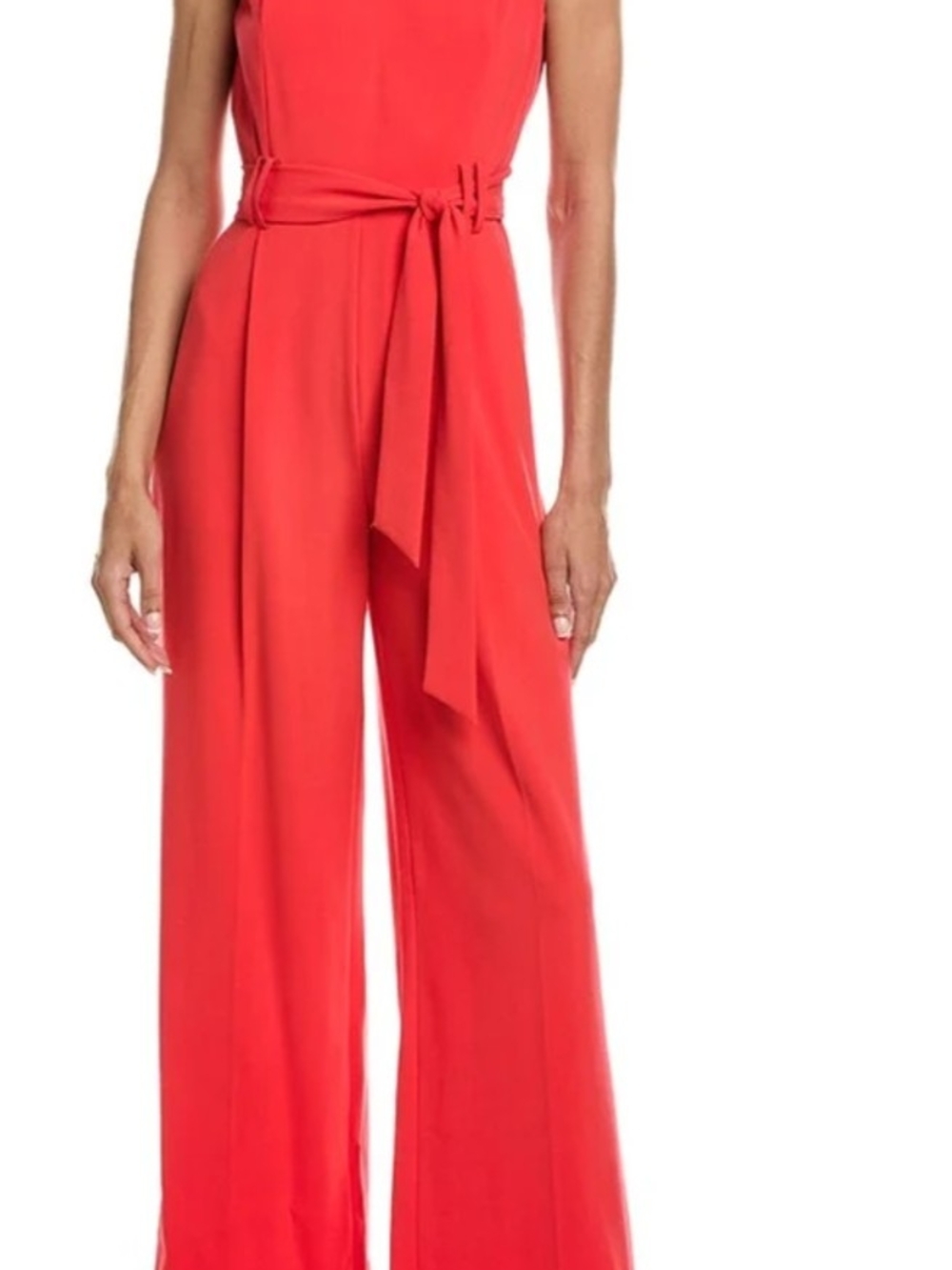 Red Wide-Leg Jumpsuit with Waist Tie NWOT